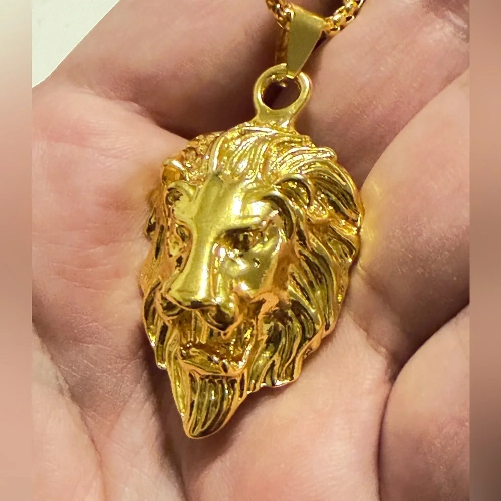 Gold Lion Head Necklace.